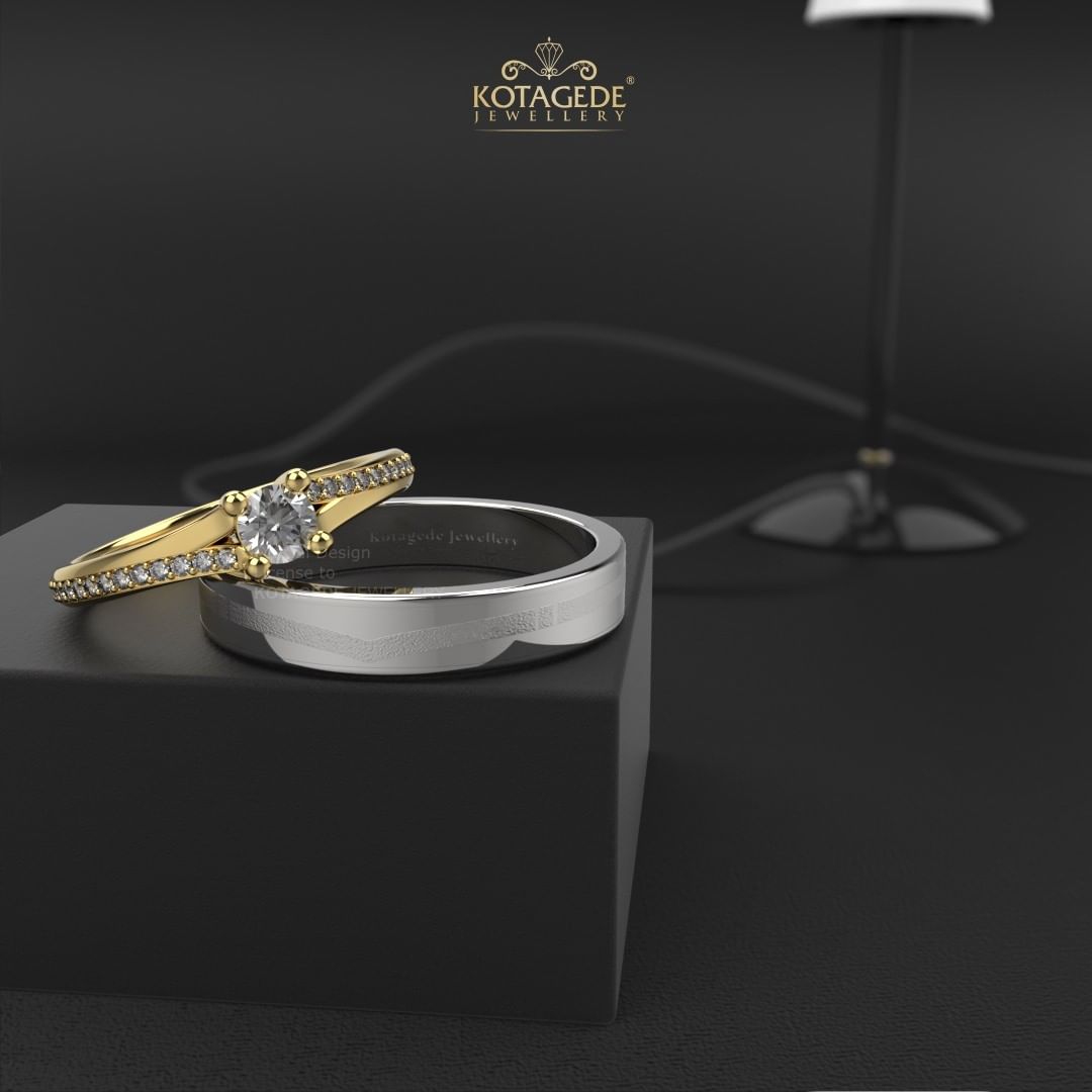 Cincin Kawin Tunangan Platidium Emas Kuning Solitaire Half Eternity PTD0470YG