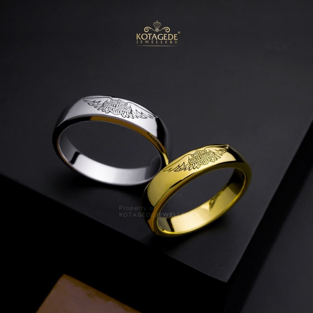 Cincin Kawin Tunangan Platidium Emas Kuning Laser Harley Davidson PTD0483YG