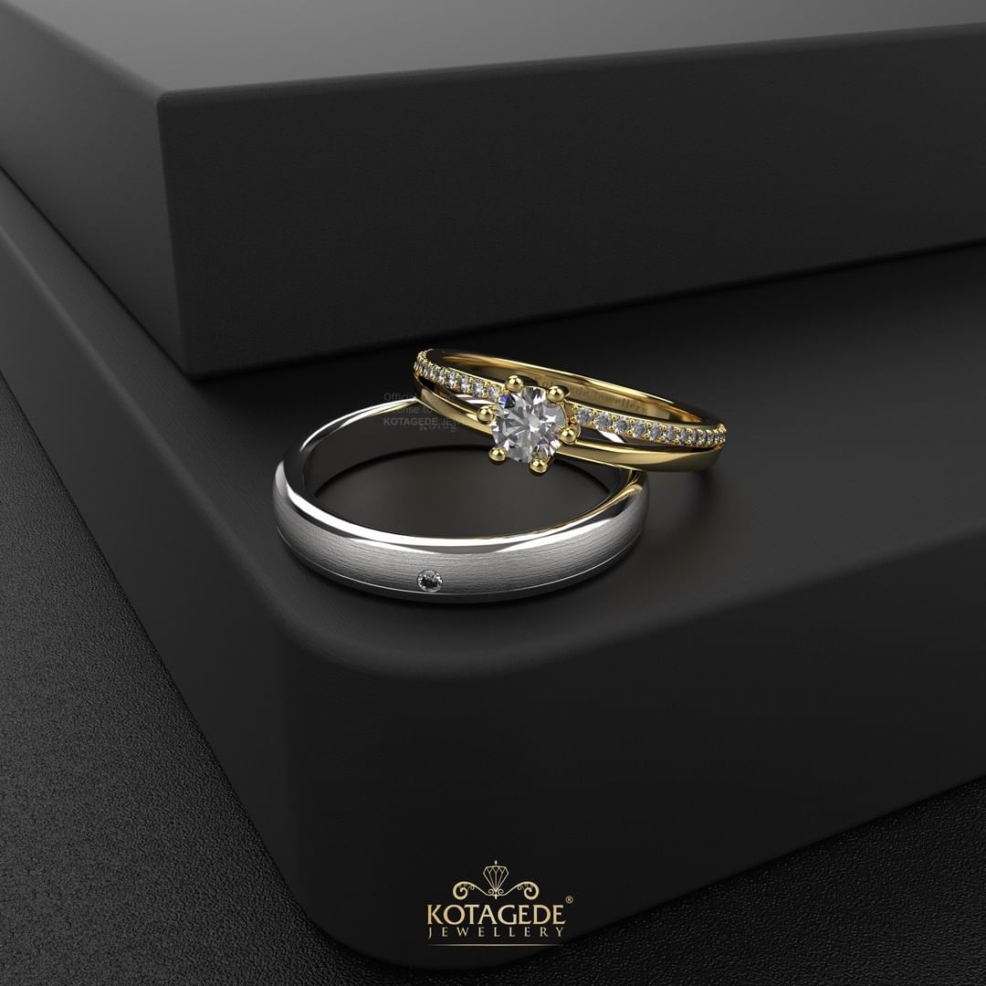 Cincin Kawin Tunangan Palladium Emas Kuning Solitaire Eternity PD0500YG