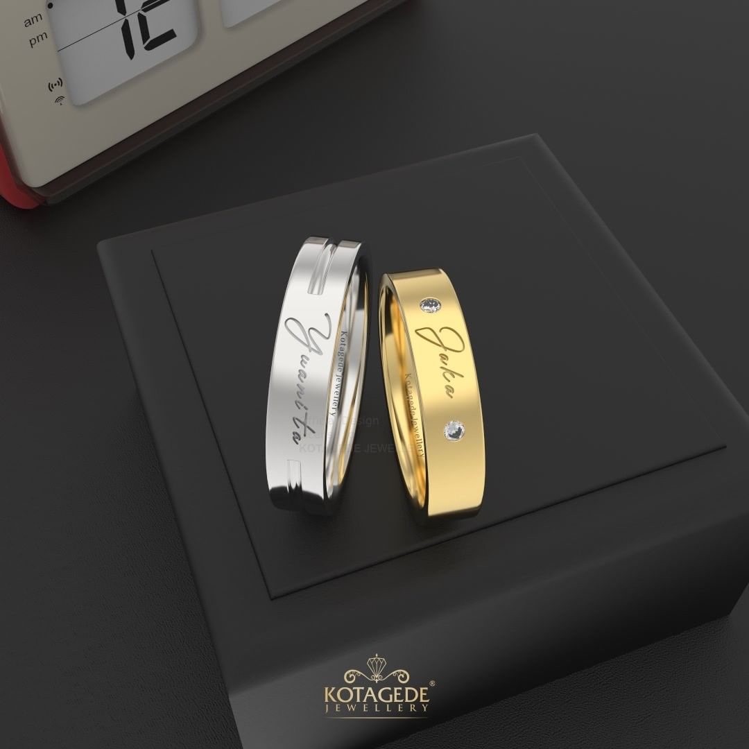 Cincin Kawin Tunangan Platidium Emas Kuning Laser Nama Simple PTD0503YG