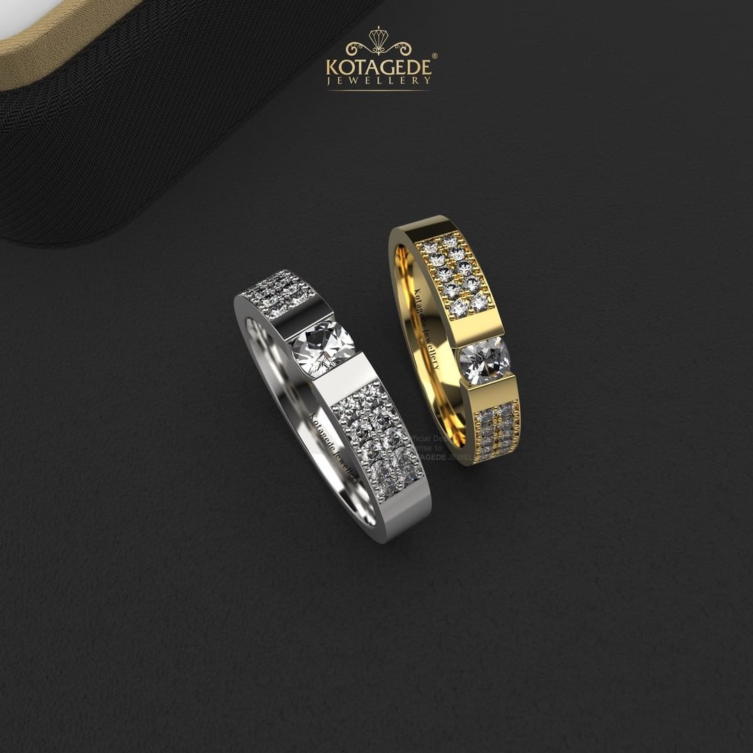 Cincin Kawin Tunangan Palladium Emas Kuning Solitaire Double Eternity PD0509YG