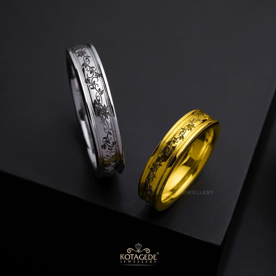 Cincin Kawin Tunangan Platidium Emas Kuning Laser Motif PTD0490YG