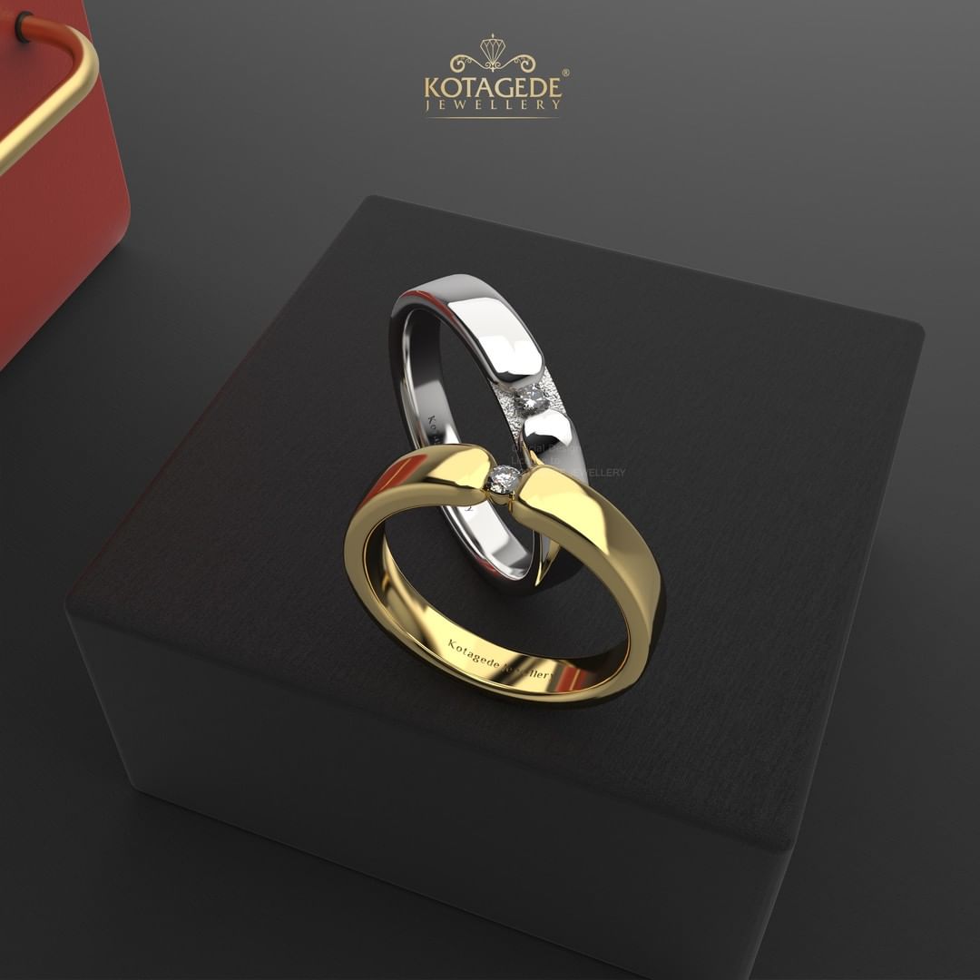 Cincin Tunangan Simpel Palladium Emas Kuning Couple Solitaire PD0508YG