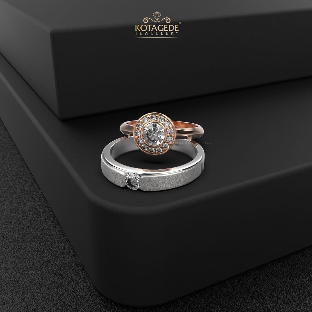 Cincin Kawin Tunangan Platidium Rosegold Solitaire dan Halo PTD0521RG