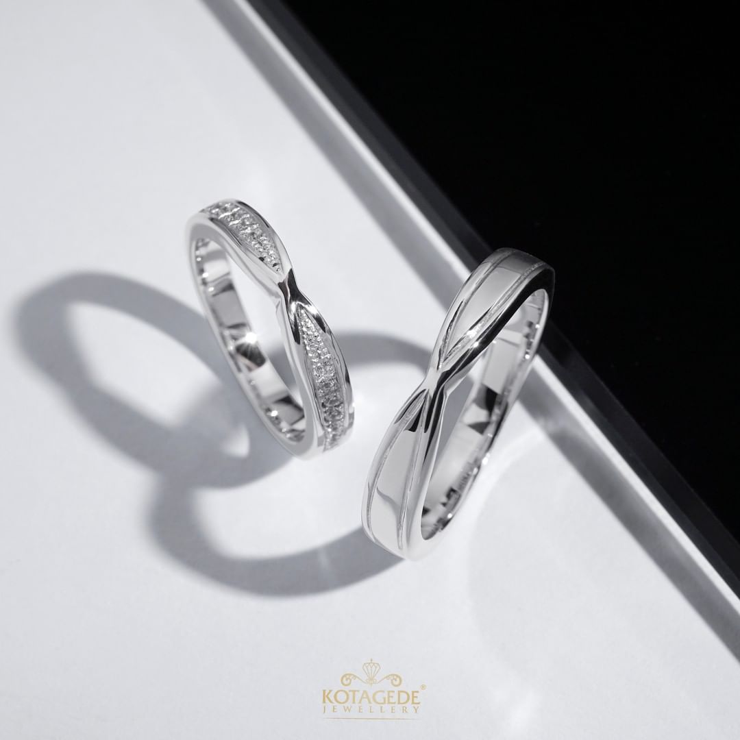 Cincin Kawin Tunangan Palladium Emas Putih Bowtie Couple PD0573WG