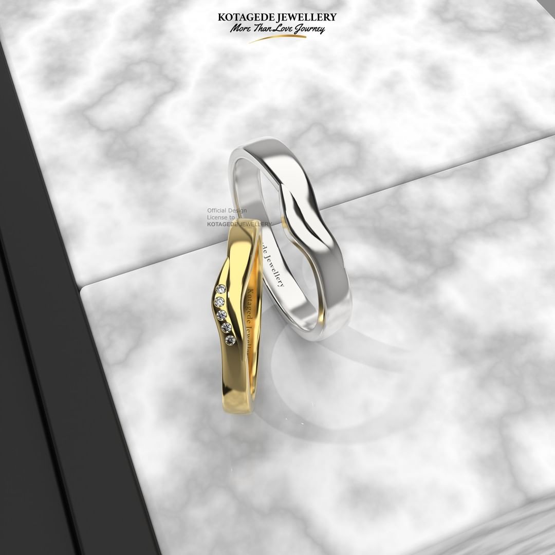 Cincin Kawin Tunangan Platidium Emas Kuning Simple Wavy PTD0581YG