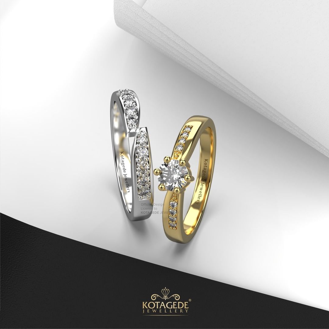 Cincin Kawin Tunangan Platidium Emas Kuning Eternity Solitaire PTD0585YG