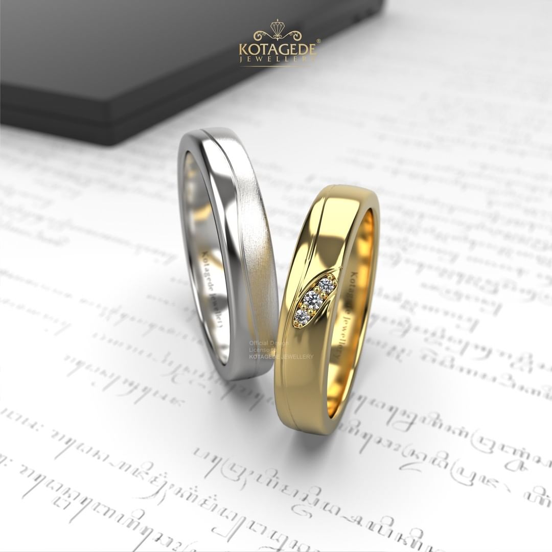 Cincin Kawin Tunangan Platidium Emas Kuning Wavy Leaf PTD0592YG