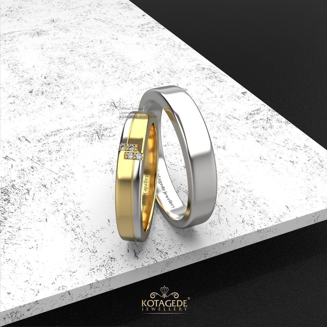Cincin Kawin Tunangan Platidium Emas Kuning Simple Dual Tone PTD0590YG