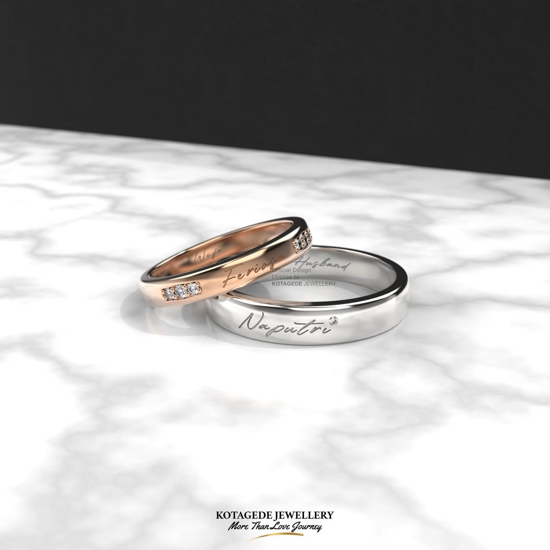 Cincin Kawin Tunangan Platidium Rosegold Glossy Laser Nama PTD0606RG