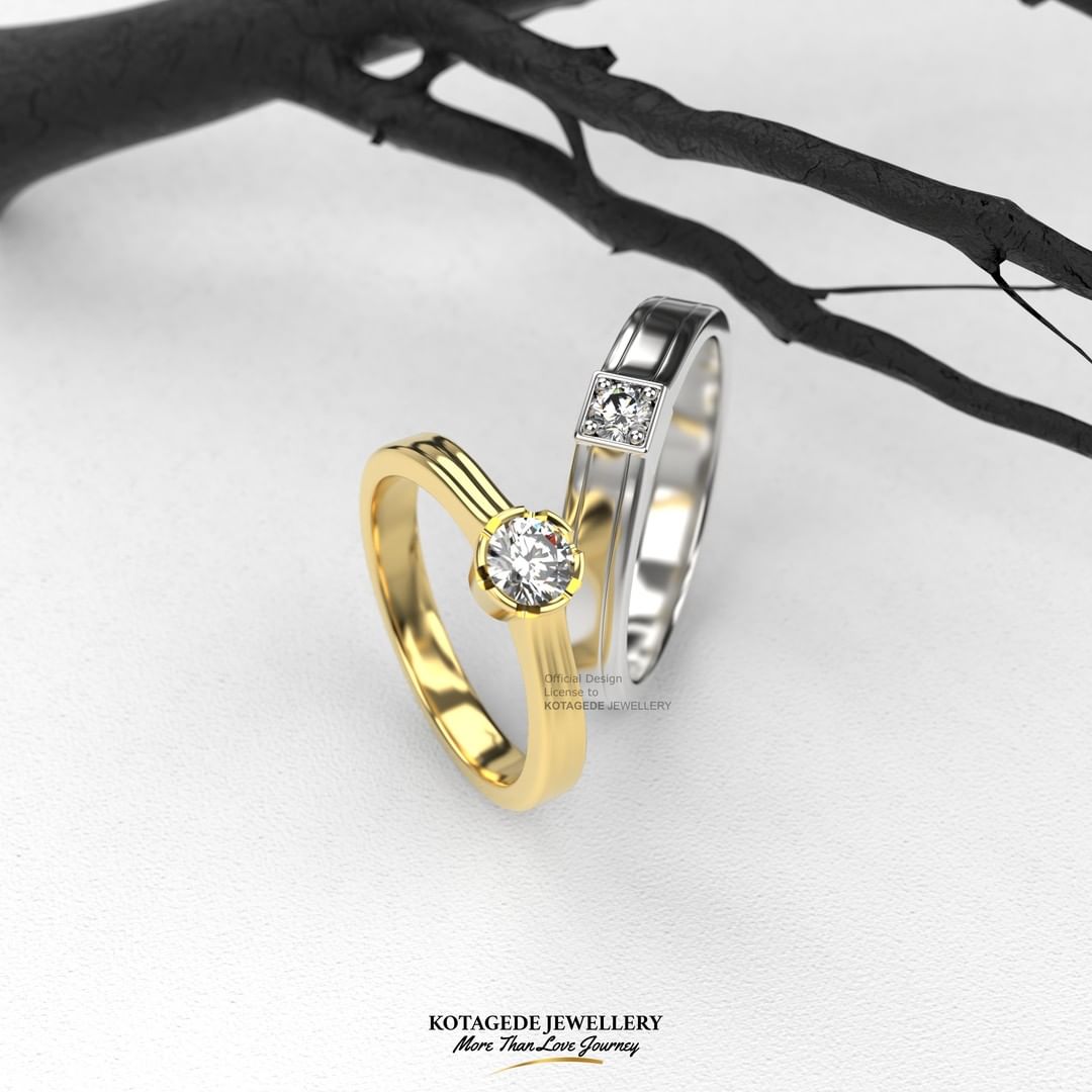 Cincin Kawin Tunangan Platidium Emas Kuning Double Solitaire PTD0602YG