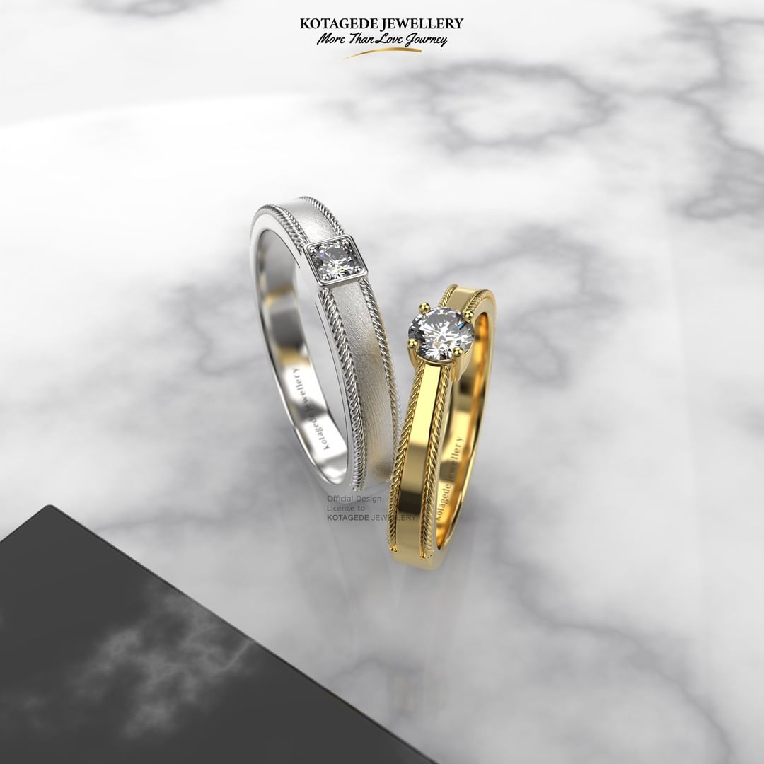 Cincin Kawin Tunangan Platidium Emas Kuning Twisted Edges Solitaire PTD0601YG