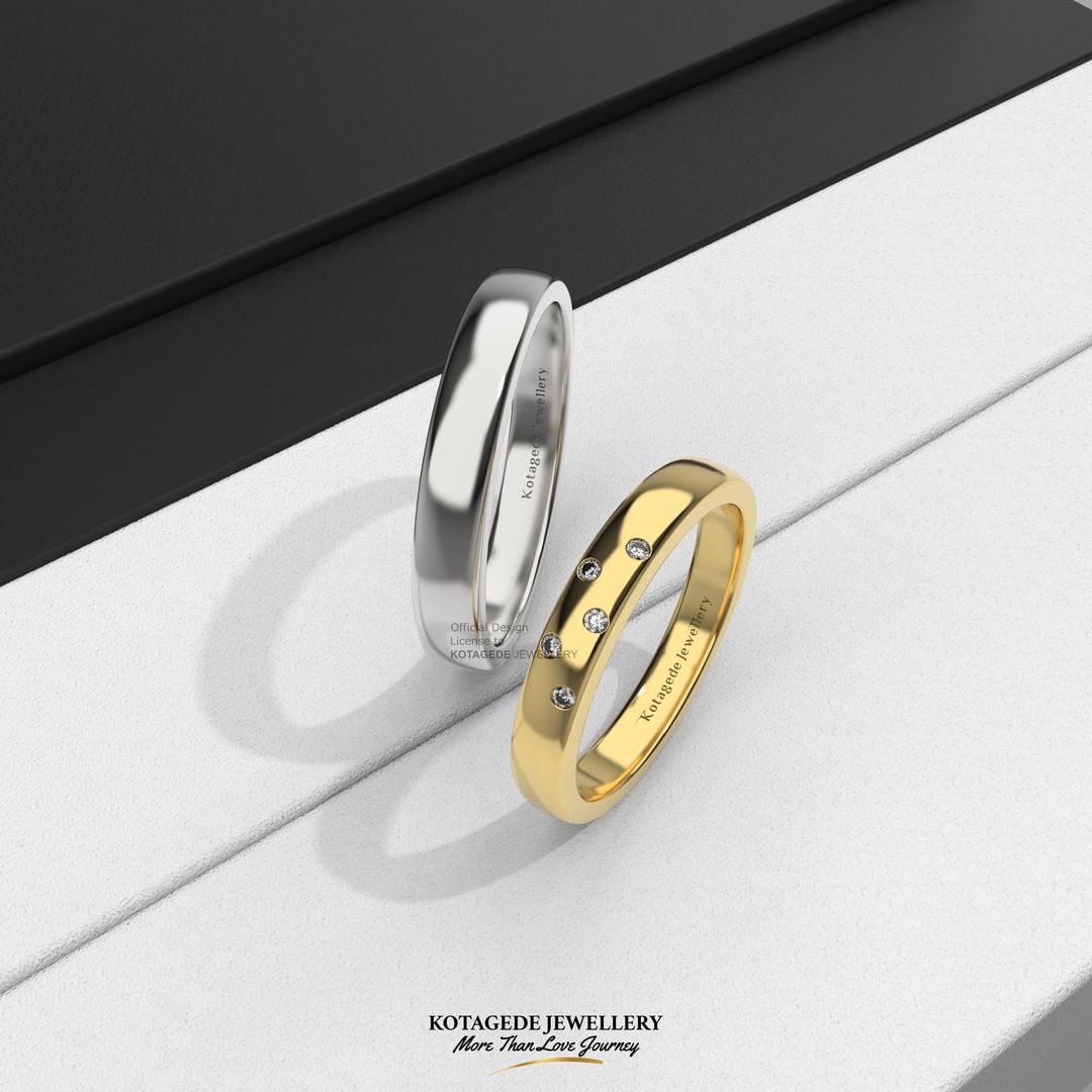 Cincin Kawin Tunangan Platidium Emas Kuning Simple 5 Small Diamonds PTD0599YG