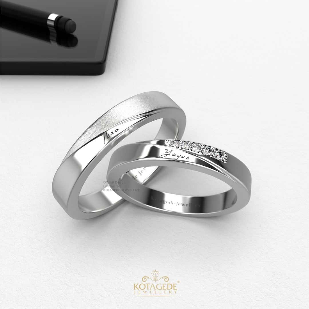 Cincin Kawin Tunangan Palladium Emas Putih Simple Doff Glossy PD0611WG