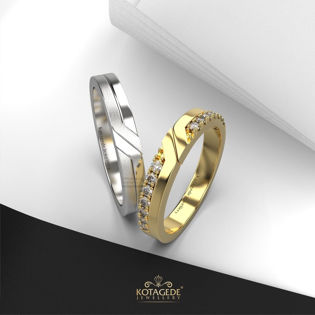 Cincin Kawin Tunangan Palladium Emas Kuning Z Half Eternity PD0610YG