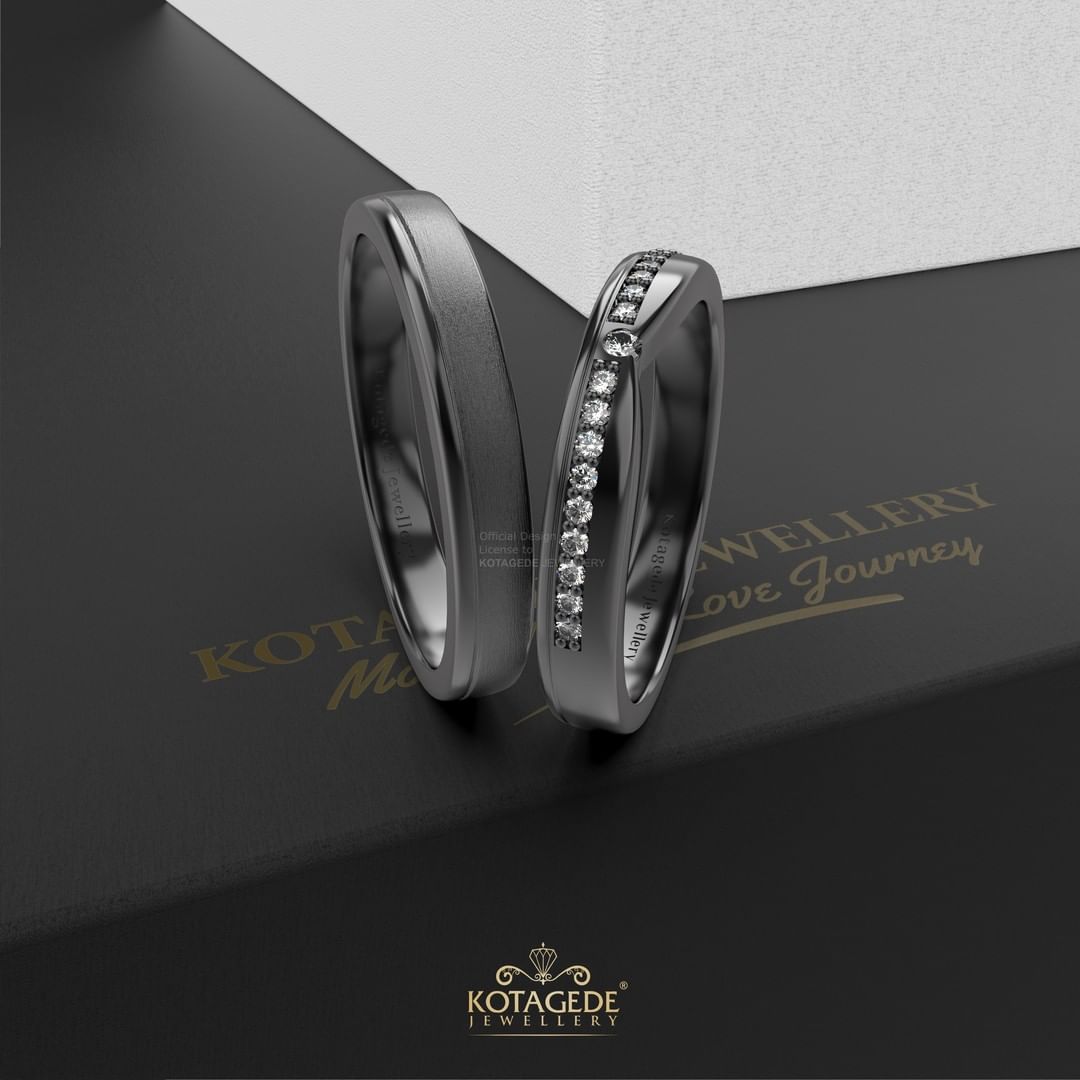 Cincin Kawin Tunangan Platidium Couple Wishbone Shape Rhodium Hitam PTD0608PTD