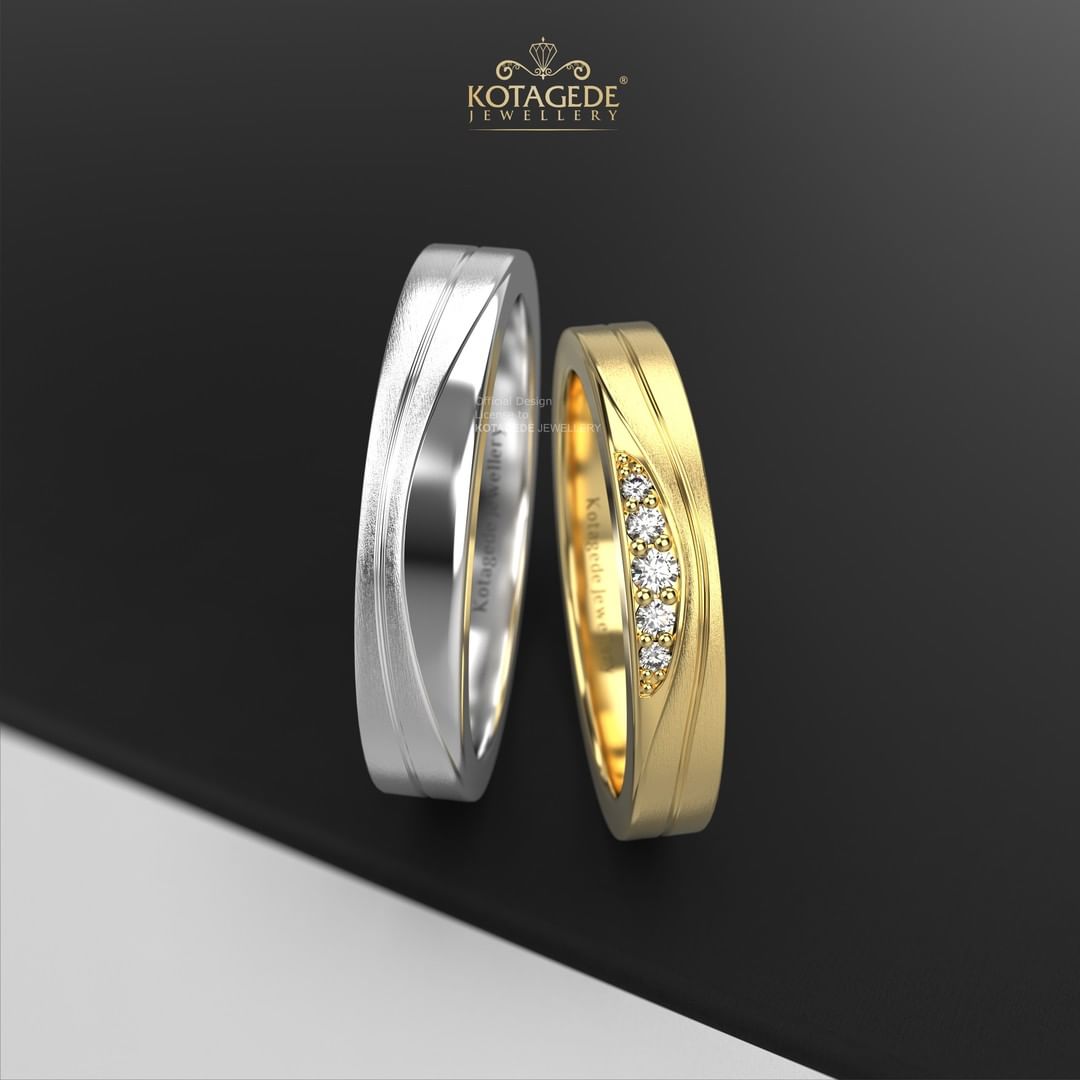 Cincin Kawin Tunangan Palladium Emas Kuning Simple Curve PD0607YG
