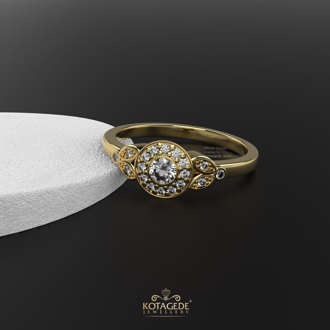 Cincin Kawin Tunangan Emas Kuning Round Halo Ring YG0620