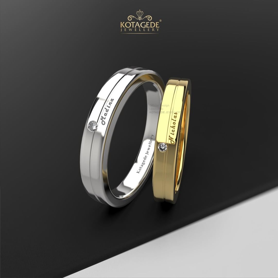 Cincin Kawin Tunangan Platidium Emas Kuning Solitaire Laser Nama PTD0618YG