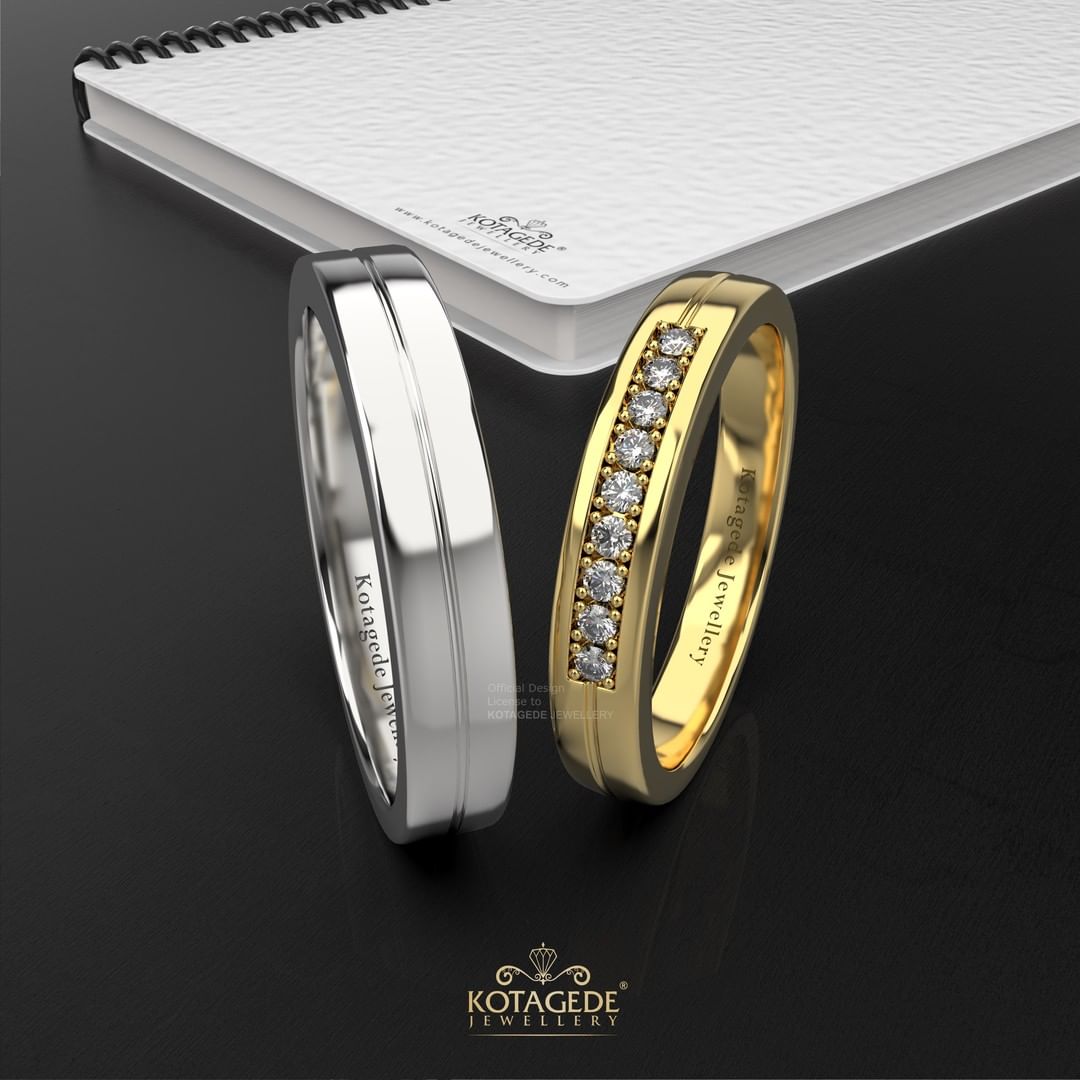 Cincin Kawin Tunangan Platidium Emas Kuning Elegant Center Line PTD0617YG