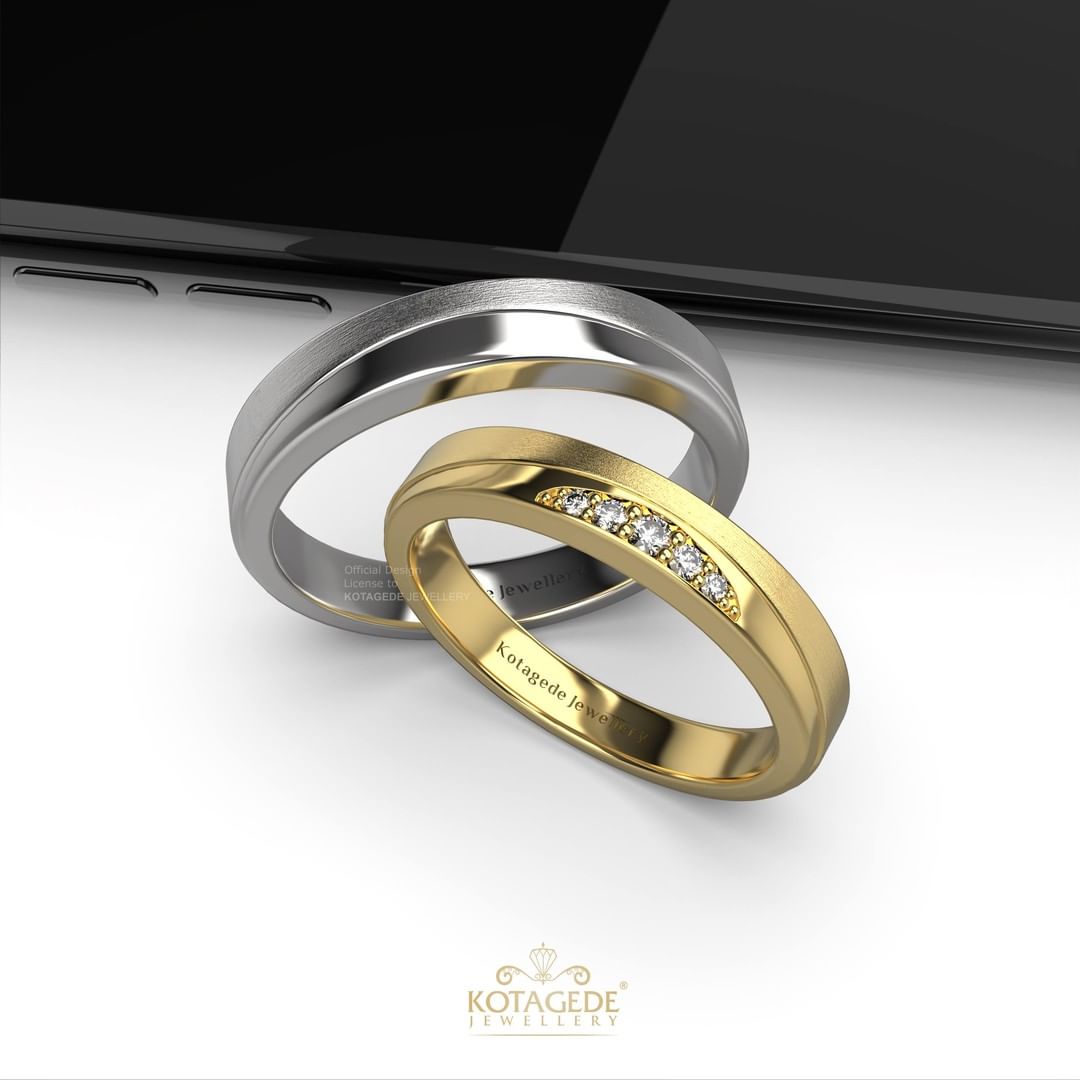 Cincin Kawin Tunangan Platidium Emas Kuning Curve Doff Glossy PTD0616YG