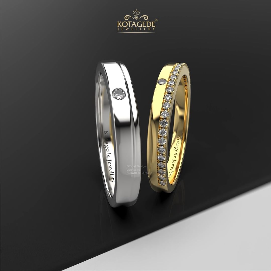 Cincin Kawin Tunangan Palladium Emas Kuning Half Eternity Glossy Solitaire PD0630YG