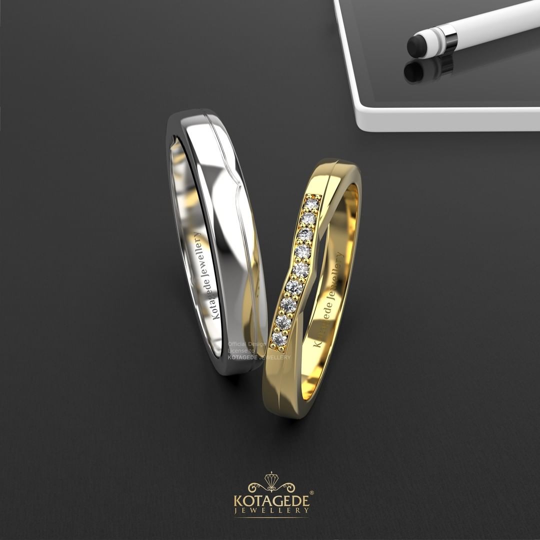 Cincin Kawin Tunangan Palladium Emas Kuning V Shaped PD0629YG