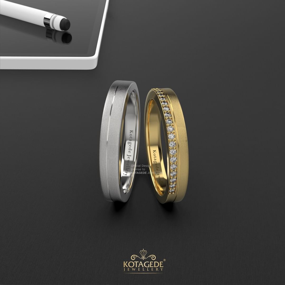Cincin Kawin Tunangan Platidium Emas Kuning Doff Half Eternity PTD0628YG