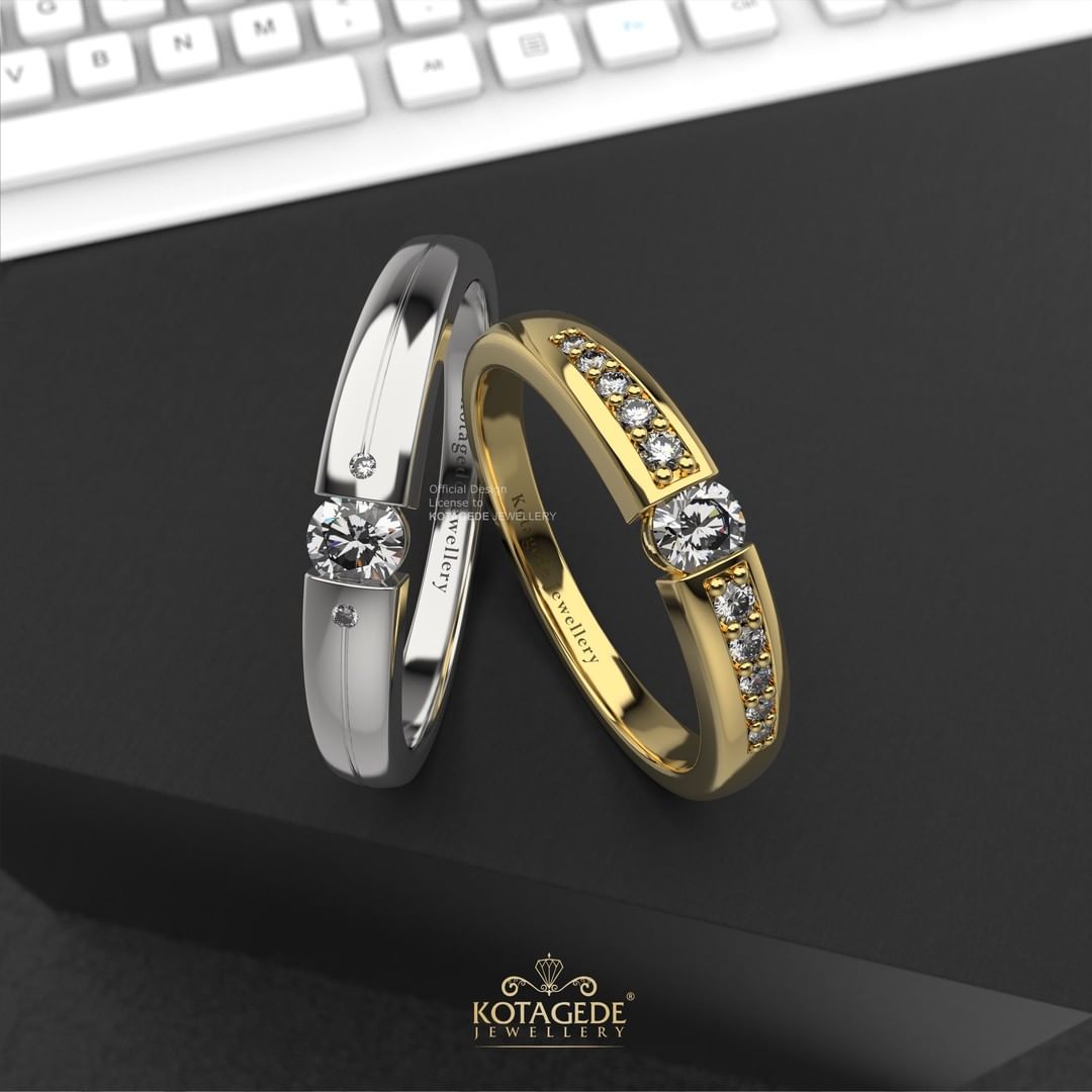 Cincin Kawin Tunangan Platidium Emas Kuning Tension Set Couple PTD0626YG