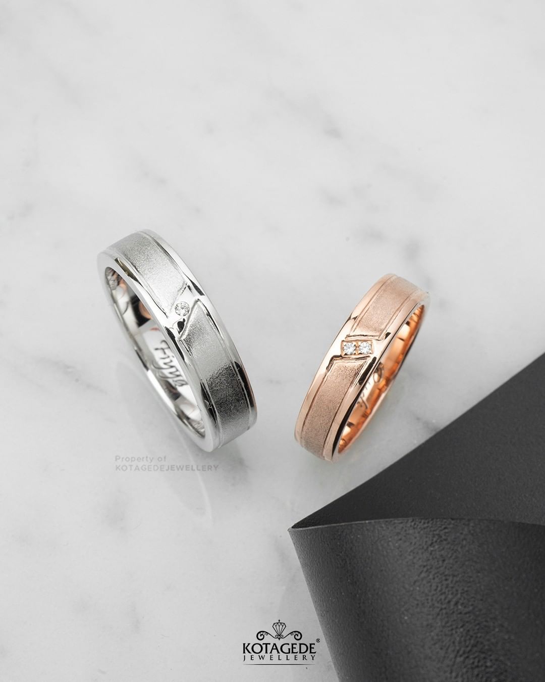 Cincin Kawin Tunangan Platidium Rosegold Glossy List Couple PTD0650RG
