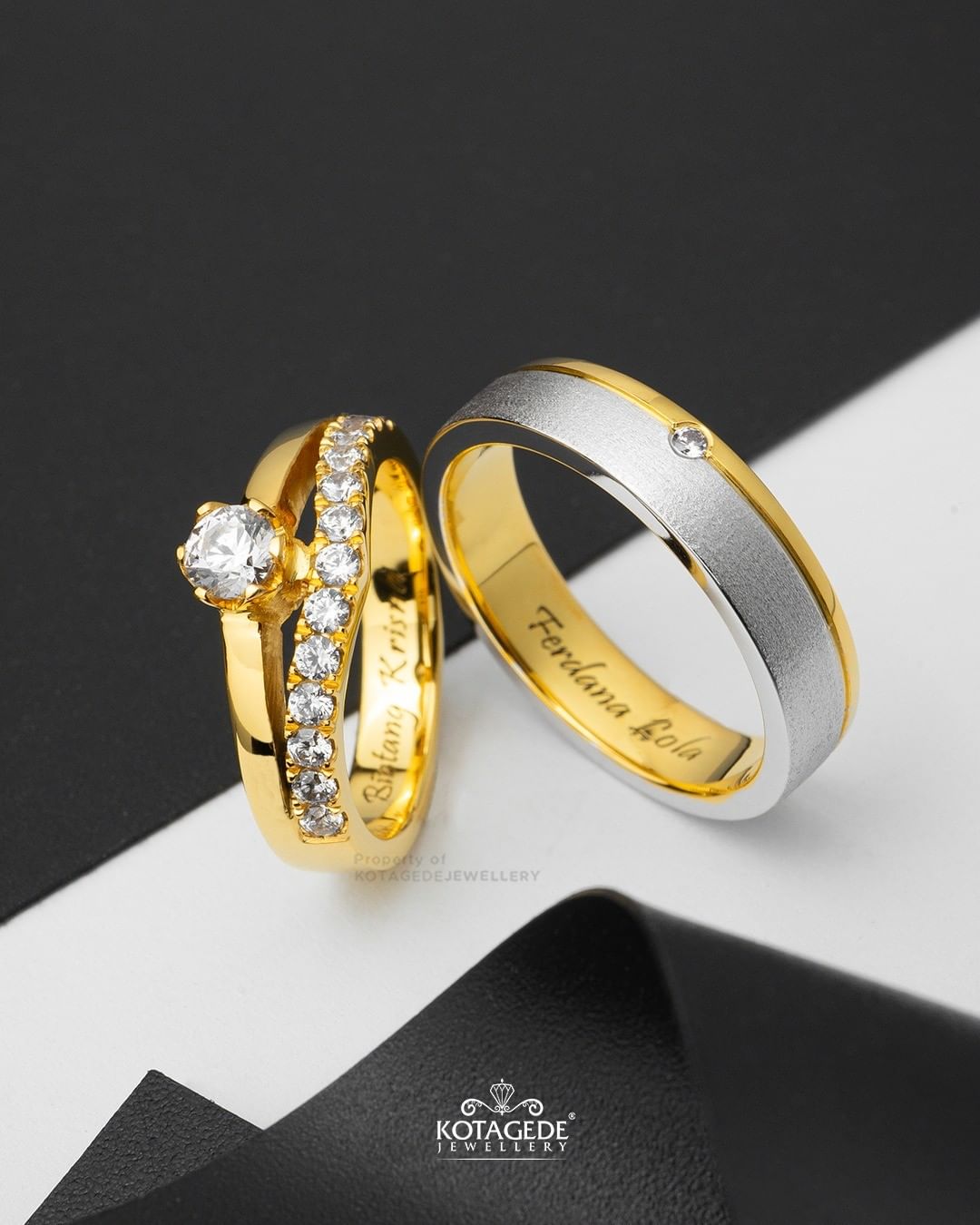 Cincin Kawin Tunangan Platidium Emas Kuning Solitaire Eternity PTD0654YG