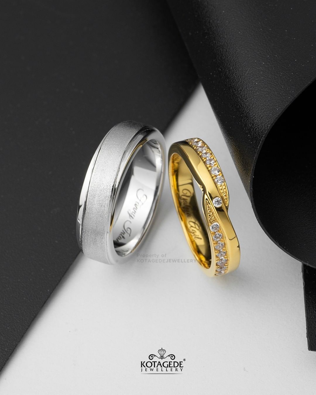 Cincin Kawin Tunangan Platidium Emas Kuning Twisted Couple PTD0653YG