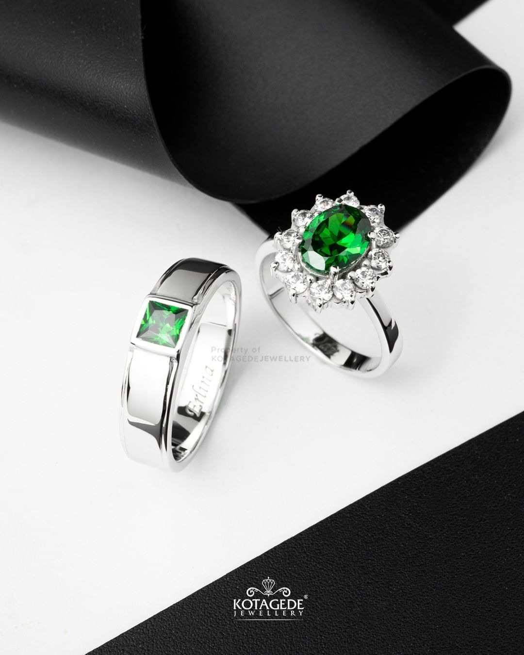 Cincin Kawin Tunangan Platidium Emas Putih Green Zircon PTD0667WG