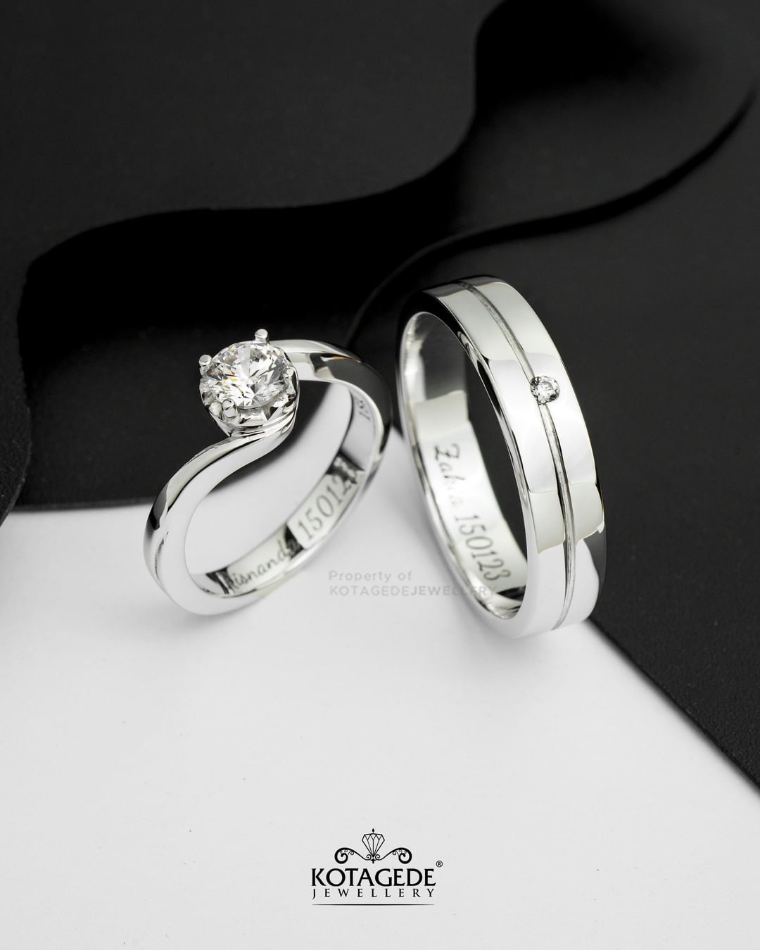 Cincin Kawin Tunangan Platidium Emas Putih Twist Solitaire PTD0679WG