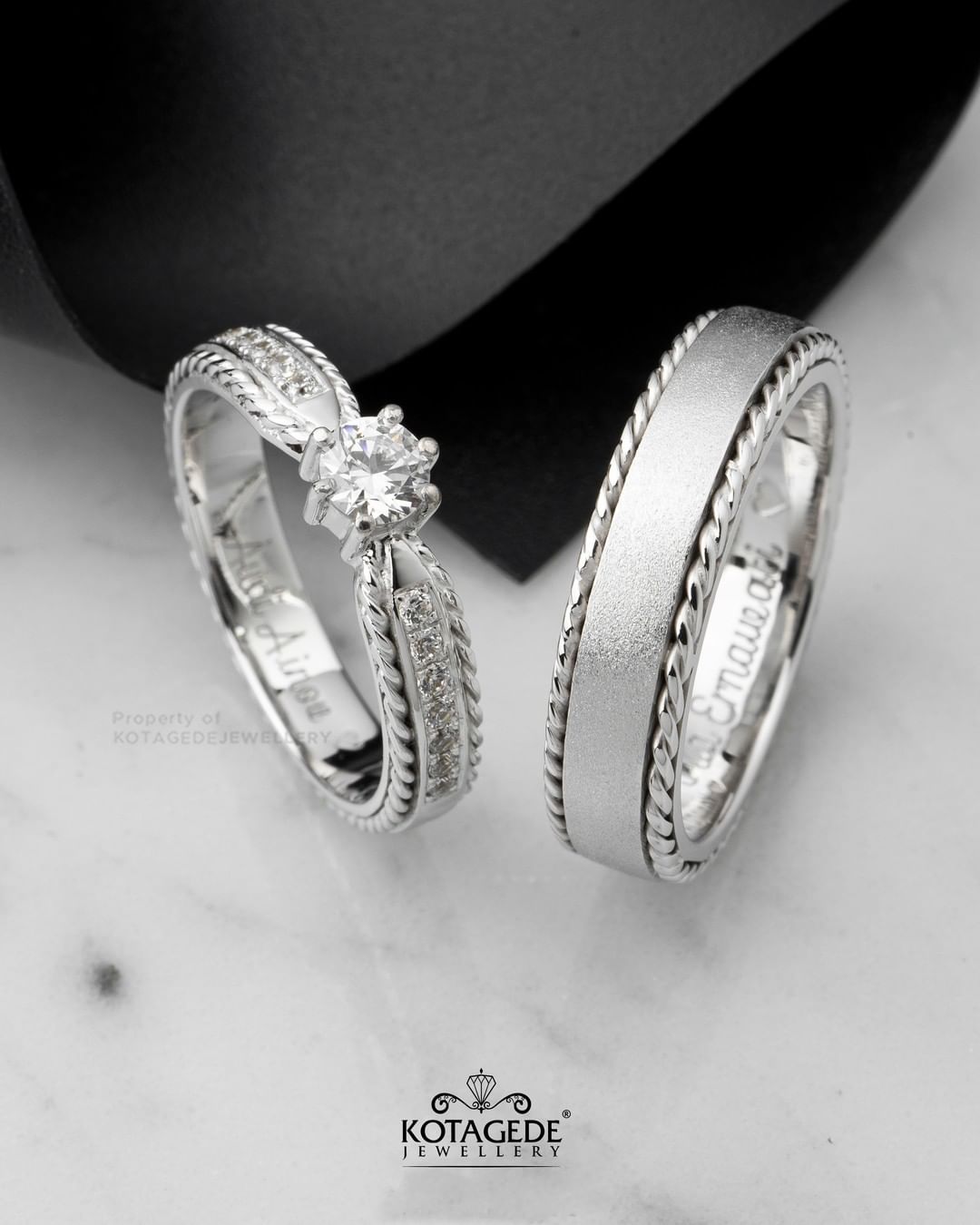 Cincin Kawin Tunangan Platidium Emas Putih Rope Edges Couple PTD0682WG