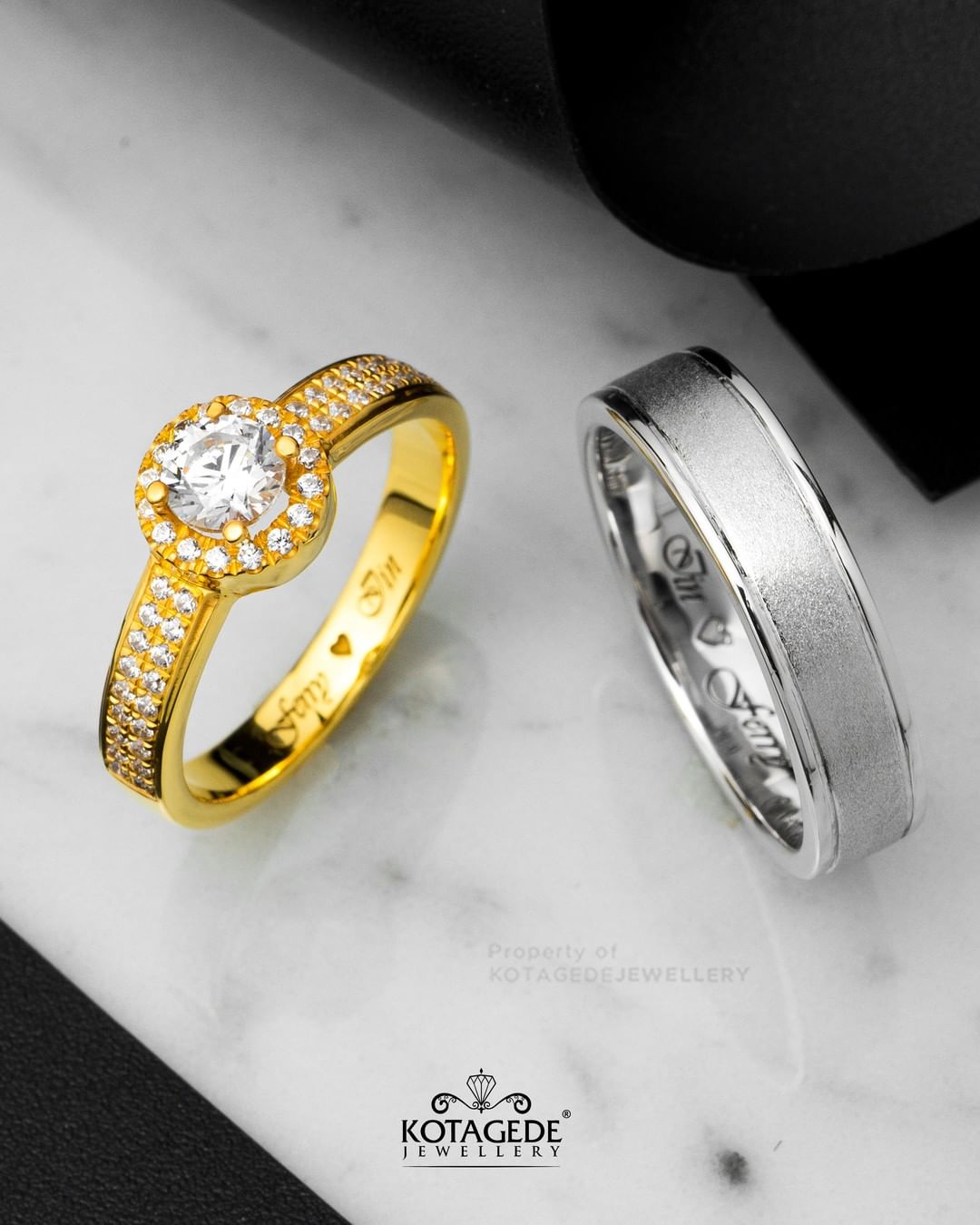 Cincin Kawin Tunangan Platidium Emas Kuning Halo Ring PTD0693YG