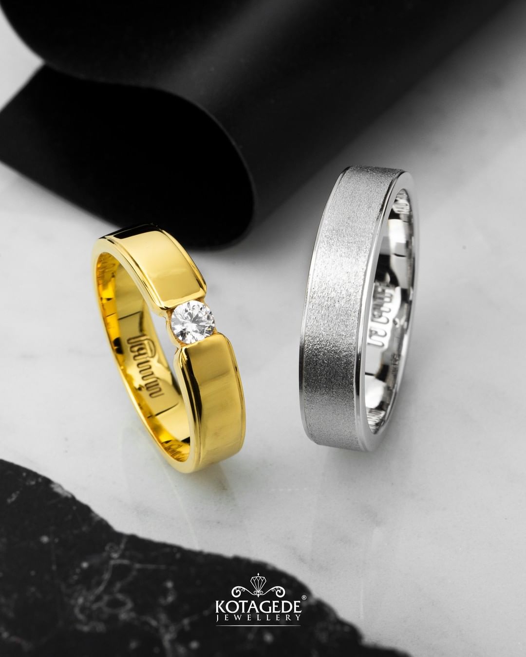 Cincin Kawin Tunangan Platidium Emas Kuning Embedded Crystal PTD0698YG