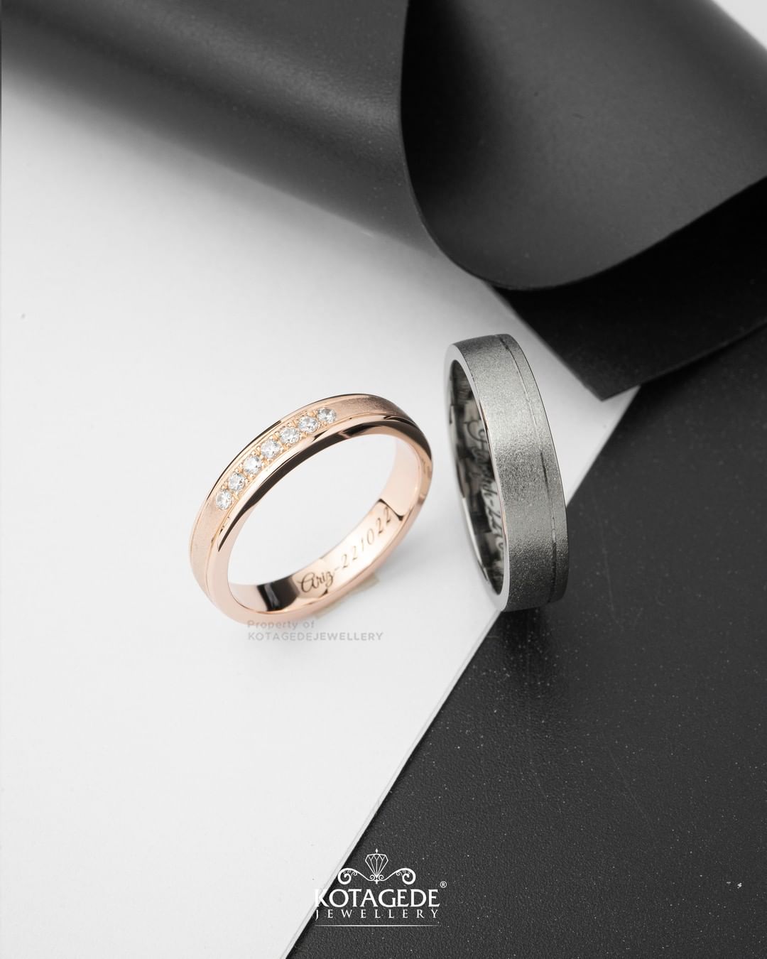 Cincin Kawin Tunangan Platidium Rosegold Simple Doff List Glossy PTD0719RG