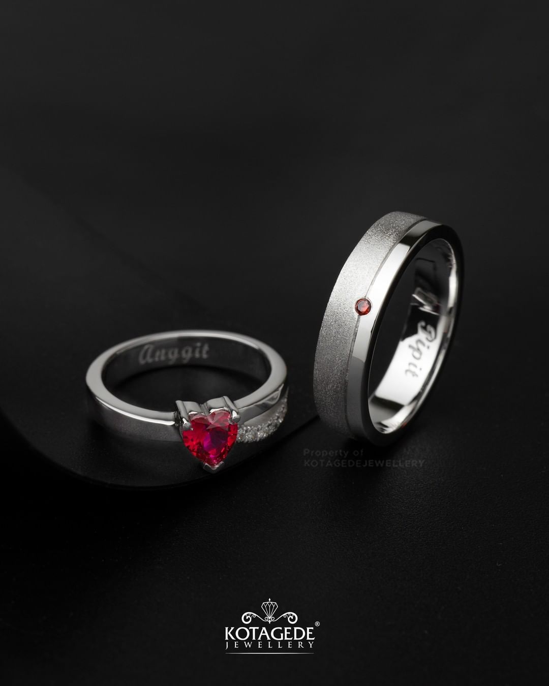 Cincin Kawin Tunangan Platidium Emas Putih Red Garnet Zircon PTD0726WG