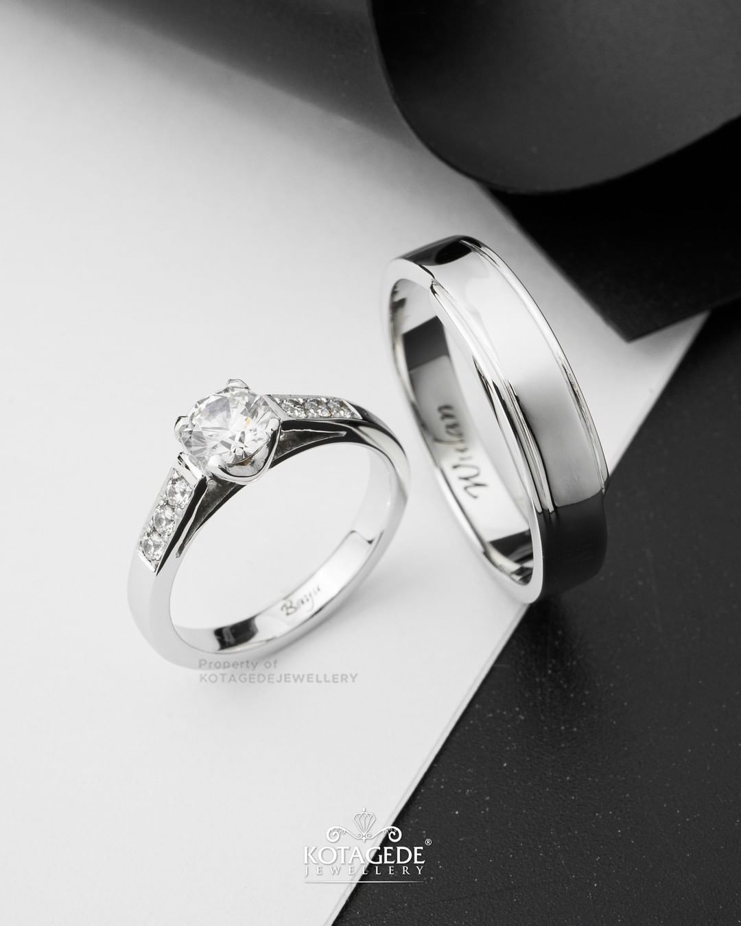 Cincin Kawin Tunangan Platidium Emas Putih Premium Glossy Solitaire PTD0729WG