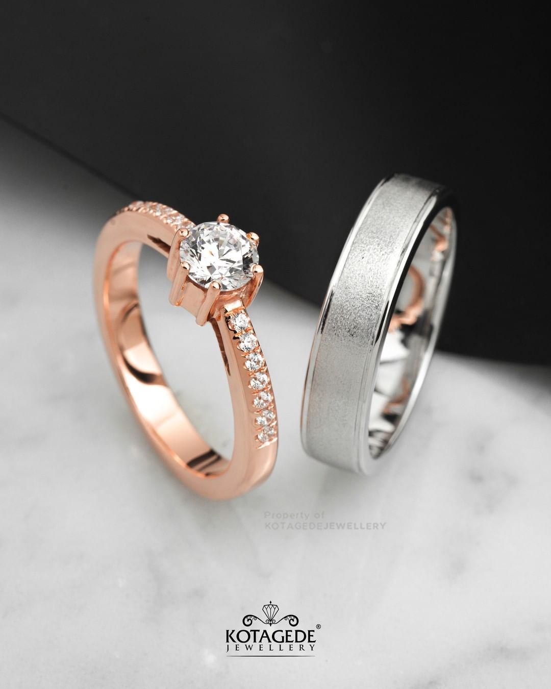 Cincin Kawin Tunangan Platidium Rosegold Solitaire Half Eternity PTD0731RG