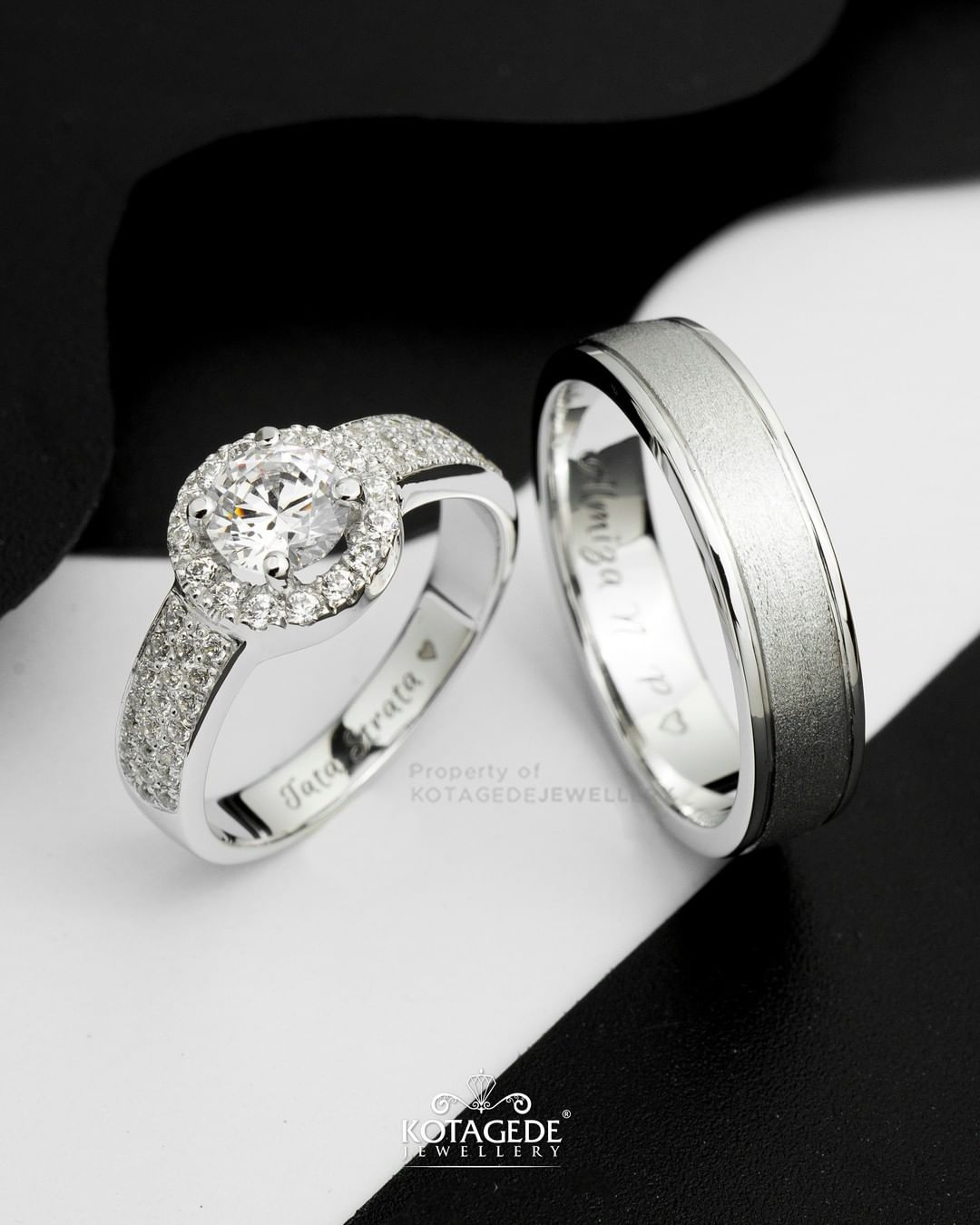 Cincin Kawin Tunangan Platidium Emas Putih Halo Half Eternity PTD0737WG
